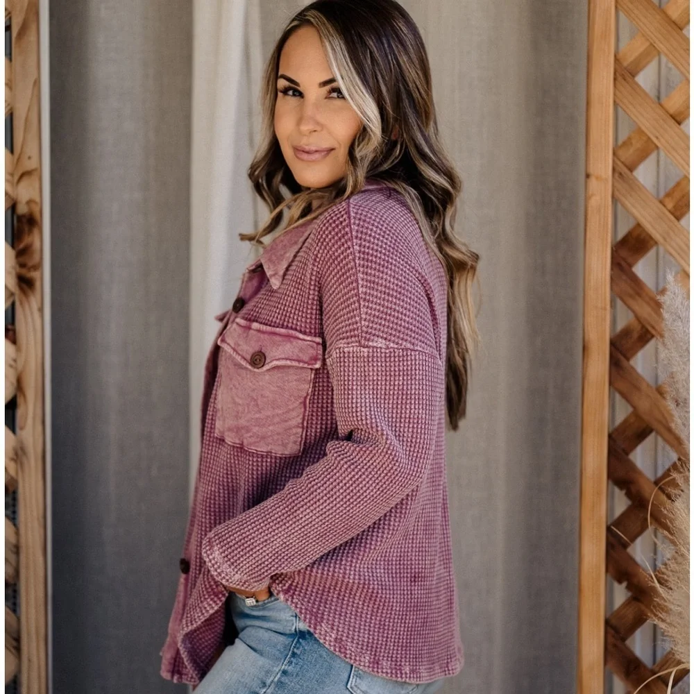 NWT thermal acid wash Shacket button top - Picture 2 of 3